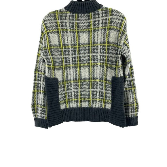 Nine West Women's Gray White Yellow Plaid Knit Sweater High Neck Top Size XS - Picture 3 of 9